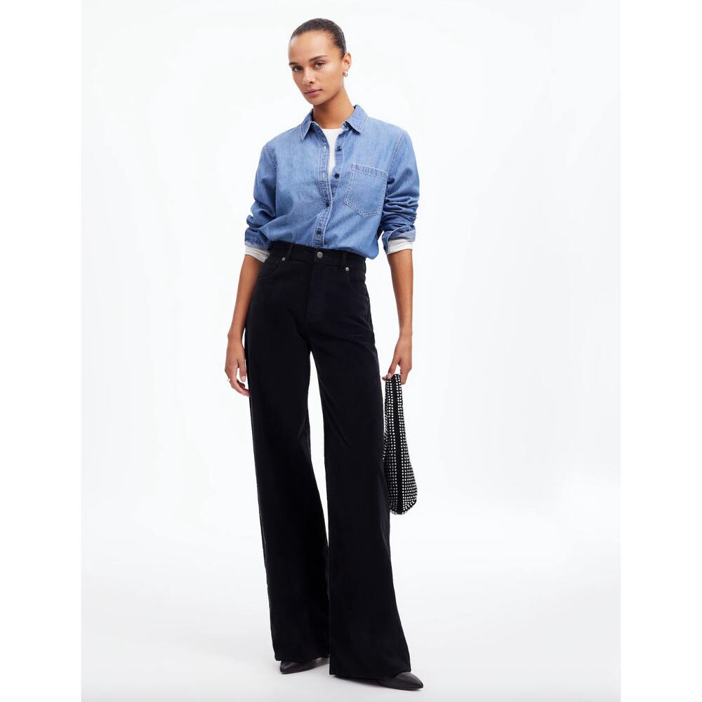 Madewell Superwide Leg Pants Corduroy Black High Rise Stretch Cotton US 25 NWT